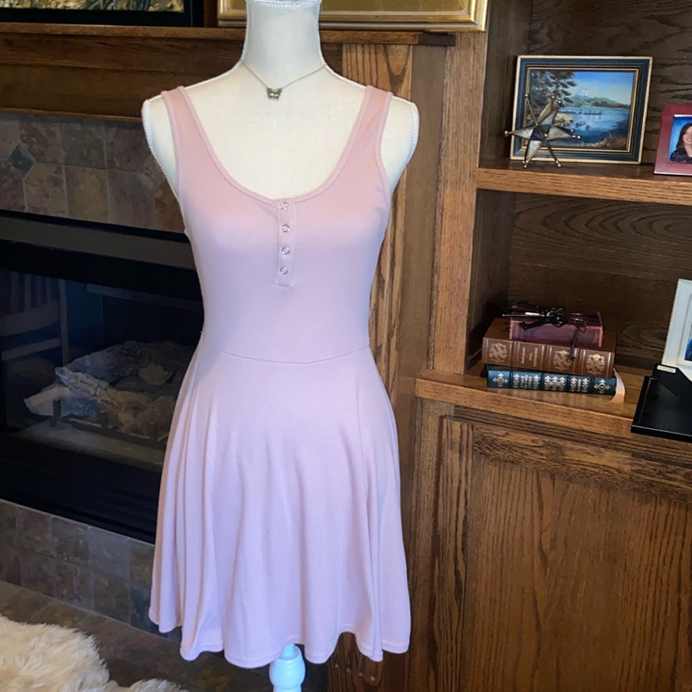 Ribbed Henley Tank Mini Dress with Circle A-Line Skirt Pale Pink Dusty Rose F21